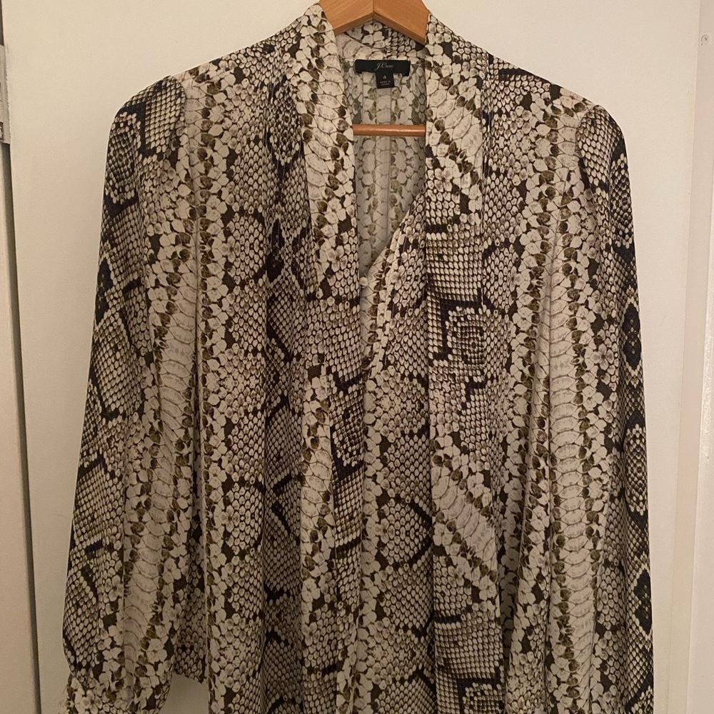 J Crew NWT $79.50 Drapey Tie-Neck Career Blouse Top in Snakeskin Print | Sz 4